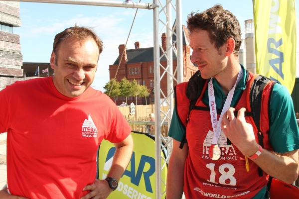 Event Director James Thurlow (L) on the finish line of ITERA Wales Event Director James Thurlow (L) on the finish line of ITERA Wales