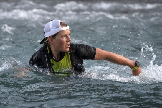 Ali WIlson crossing the Otira River