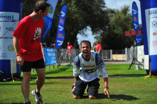 Crossing the line at the last ever Augusta Adventure Fest
