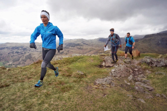 Sabrina descending Gibson Knot on the way to Helm Crag