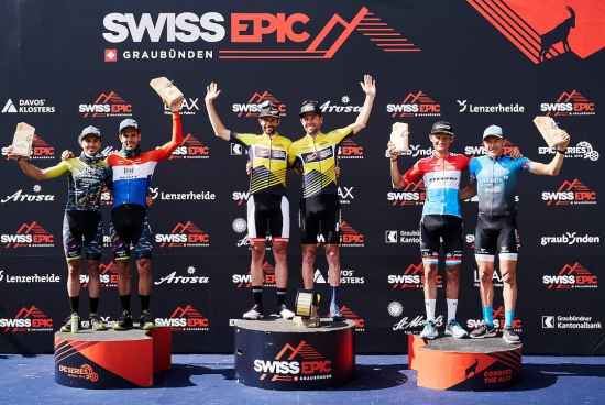The men's podium at the Swiss Epic 2021