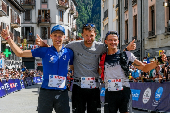 The men's podium at the 2021 UTMB