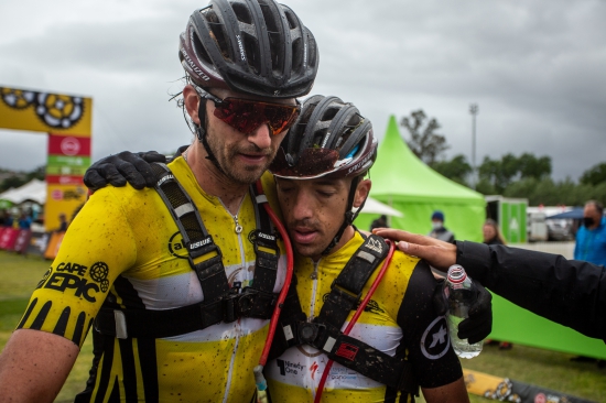 Matt Beers and Jordan Sarrou on the finish line