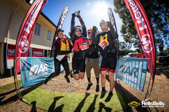 Team Tri a'd Xcite Us Celebrate their Hells Bells finish Team Tri a'd Xcite Us Celebrate their Hells Bells finish