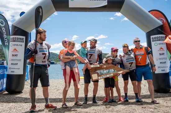 Team RAB on the finish line after their win at Godzone